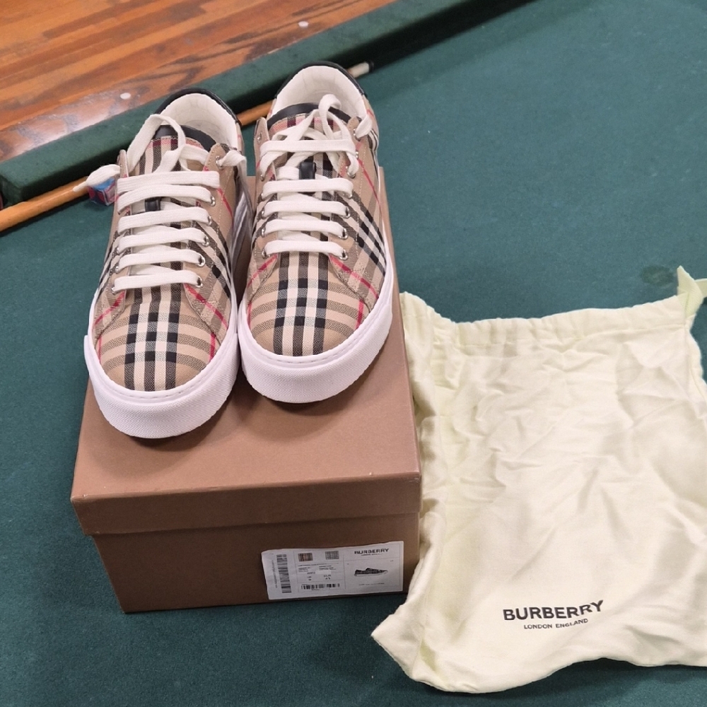 Burberry Beige and Black Plaid Sneakers